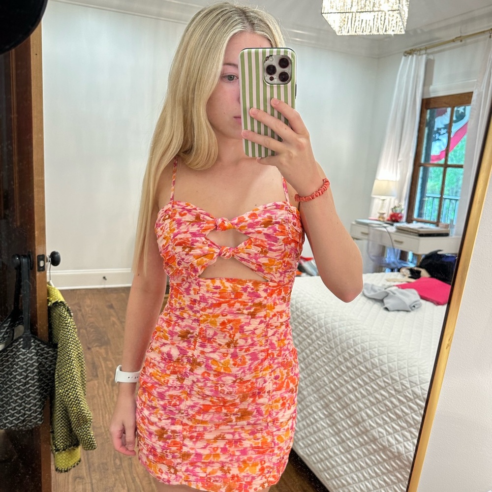 Vibrant Pink and Orange Cutout Dress